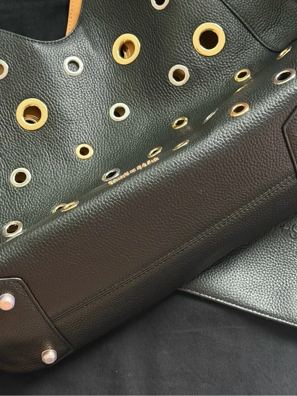 Saint + Sofia Black Leather Eyelet Hobo Bag
